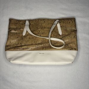Anne Klein Cork PVC Shoulder Tote Handbag Cream Trim‎ Beige Large Satchel Women